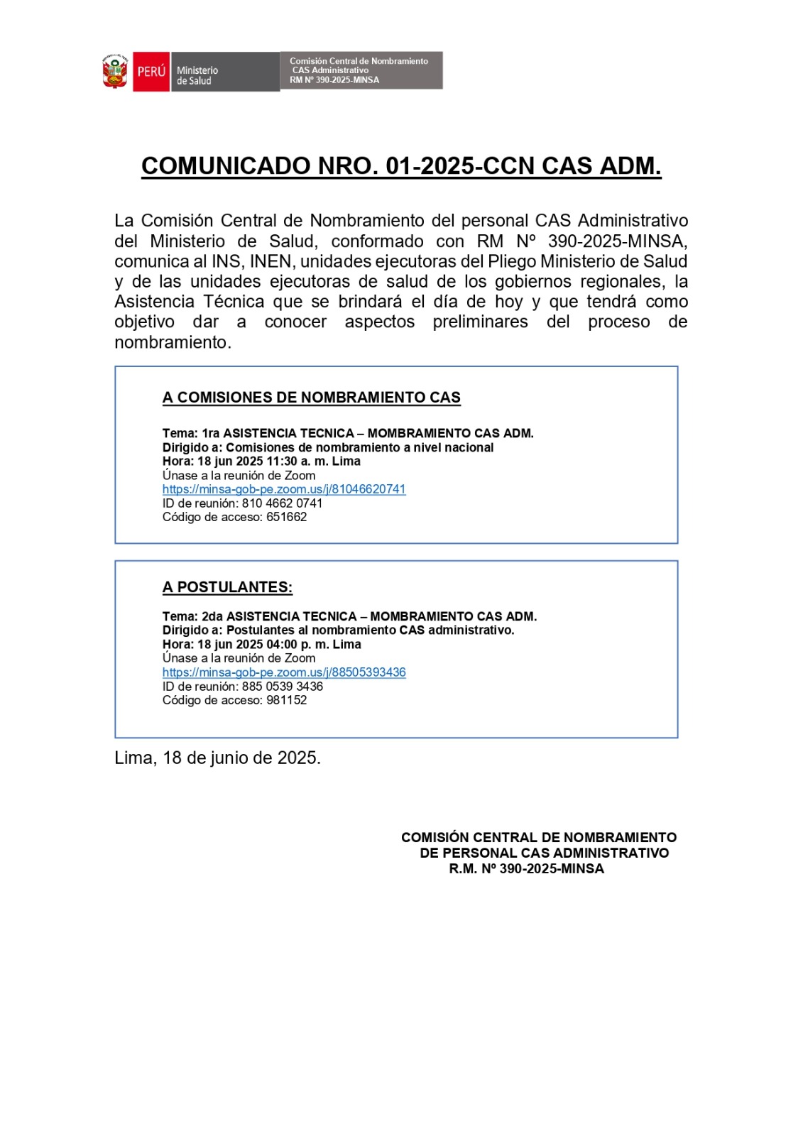 Imagen del comunicado